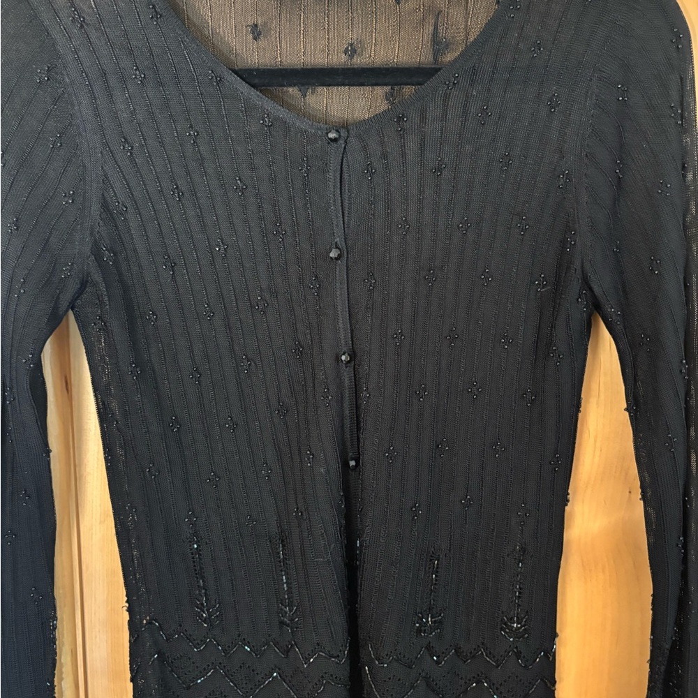 Valerie Stevens Black Scoop Neck Long Sleeve Cardigan